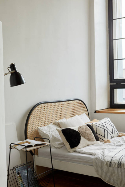 Light bedroom in modern apartment in minimal style - Fotoğraf, Görsel