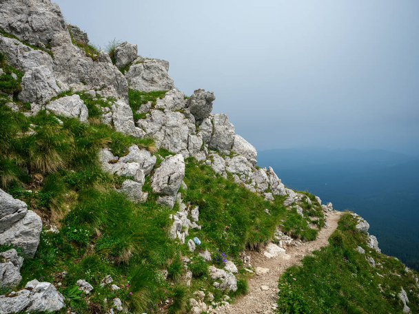 senderos de grava en las montañas de Tatra en Eslovaquia. verdes colinas de verano con niebla y grandes paisajes - Foto, Imagen