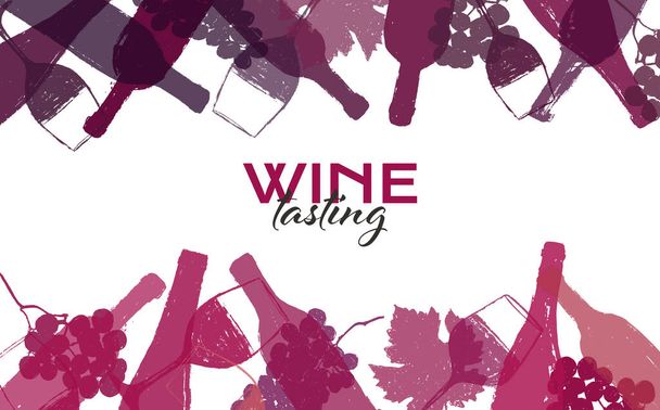 ワインデザインの背景イラストです。ワイングラスやボトルの手描き。赤とローズのワイン色。Webバナー、背景、カバー、プレゼンテーション、ポスター、パンフレットの背景。ベクトル - ベクター画像