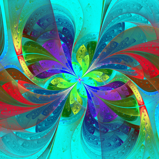 Multicolor piękny fraktal kwiat na zielonym tle. - Zdjęcie, obraz