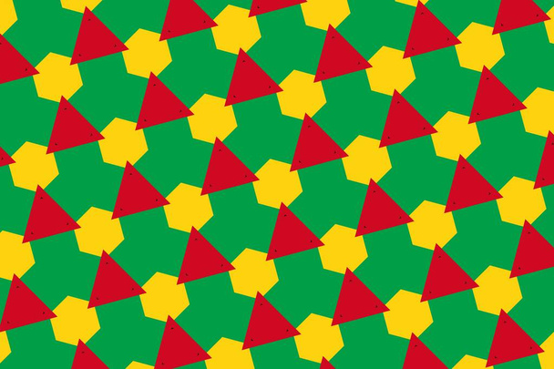 Geometrisch patroon in de kleuren van de nationale vlag van Guinee-Bissau. De kleuren van Guinee-Bissau. - Foto, afbeelding