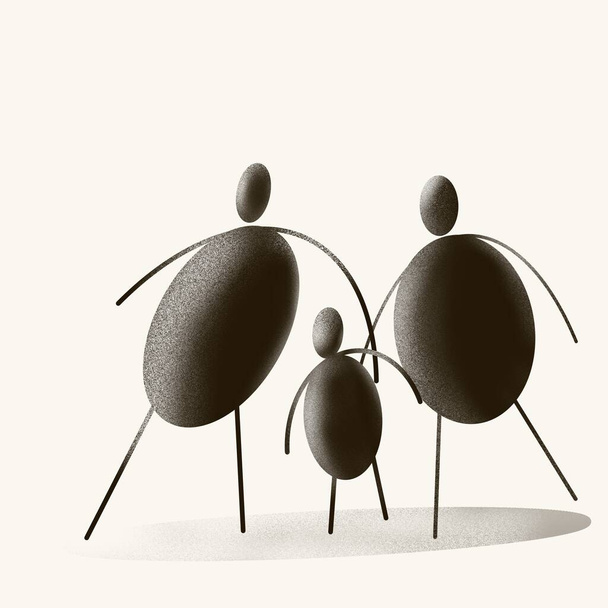Round figure characters representing a family including a father, a mother and a kid - Photo, Image