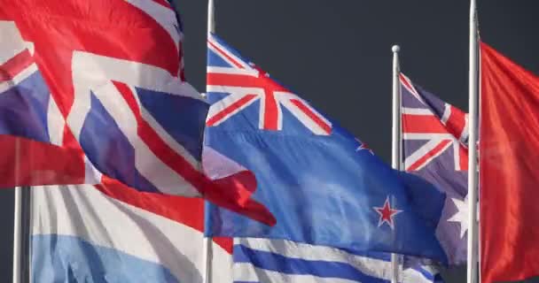 Banderas nacionales ondeando en el viento - Imágenes, Vídeo