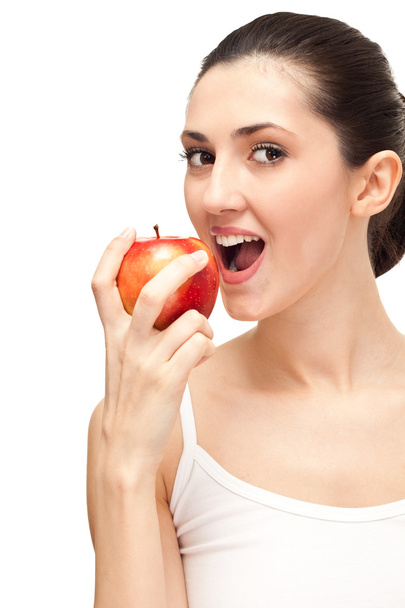 Woman with white teeth and apple - Foto, Imagen