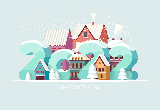 New year 2022. Cityscape with big numbers. Greeting card design - Vector, Image