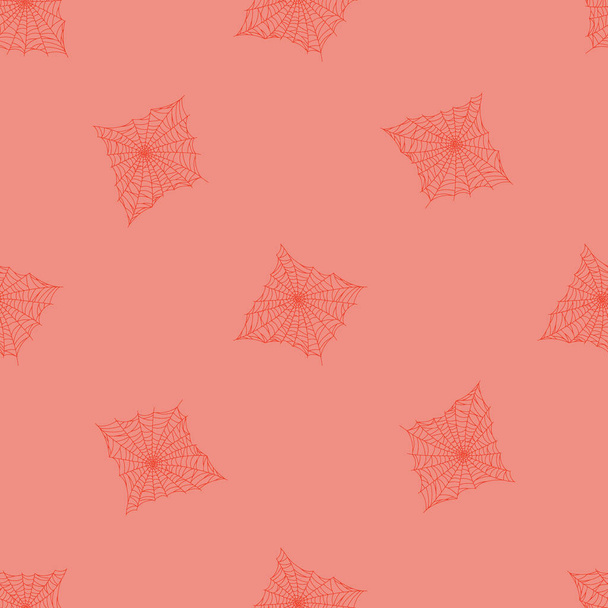 Patrón sin costuras tela de araña aislada sobre fondo rosa. Esquema espeluznante plantilla de telarañas para la tela. Diseño vector ilustración. - Vector, imagen