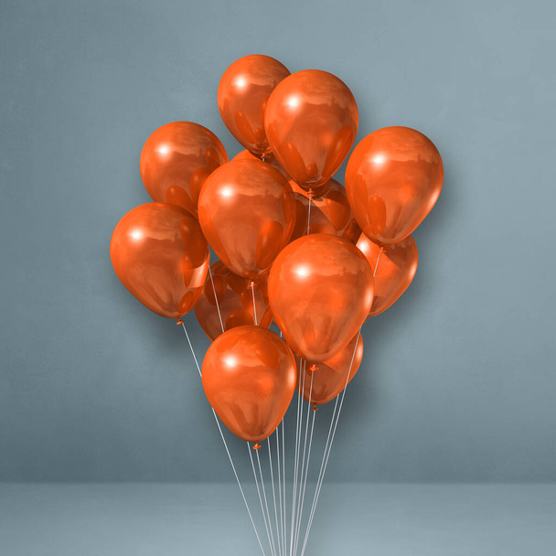 Orange balloons bunch on a grey wall background. 3D illustration render - Fotografie, Obrázek