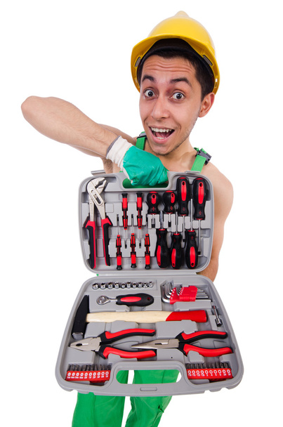Man with toolkit isolated on the white - 写真・画像