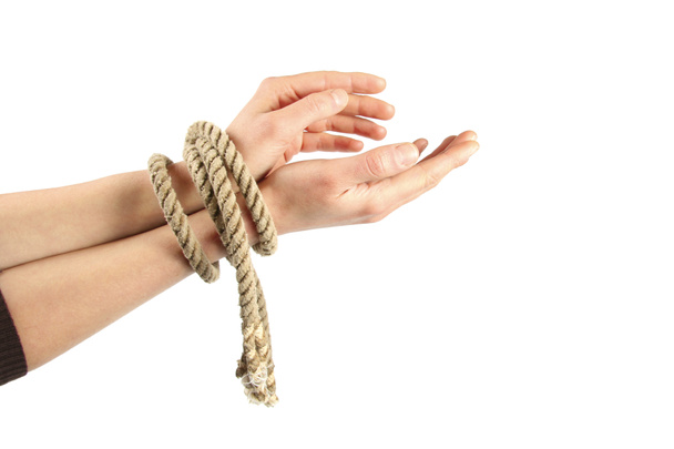 Tied hands isolated on white background - Photo, Image