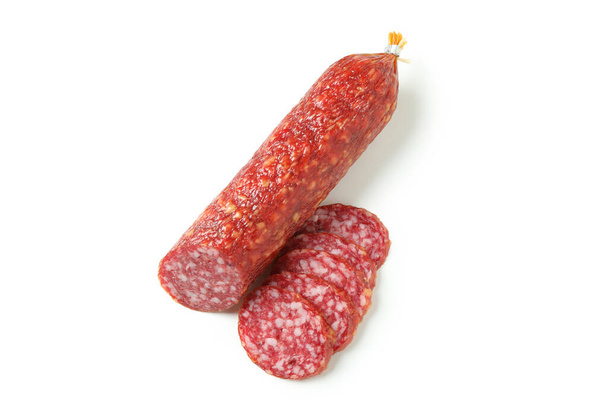 Tasty sausage salami isolated on white background - Photo, Image