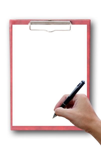 Clipboard with hand and pen. - Photo, Image