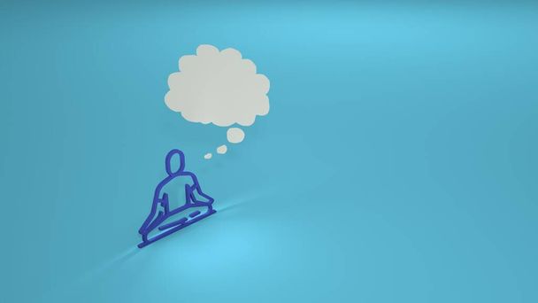 Homem de ioga sentado, pensando e brilhando. 3d renderizado símbolo de ioga. Logotipo de ioga. Ioga posição de lótus, meditação asana, atenção plena, zen.  - Foto, Imagem