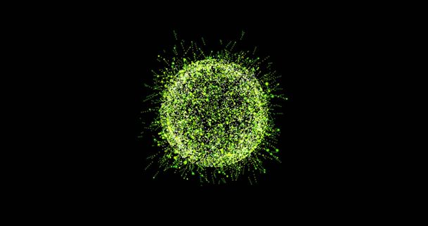 Abstrakti teknologia vihreä pallo tausta on valmistettu animoituja viivoja ja pisteitä, particles.mix mode 4K, FUI elementti. geometrinen tausta abstrakteista molekyyleistä. - Valokuva, kuva