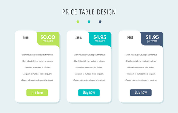 Srovnávací tabulka cen pro tři služby zboží - Vektor, obrázek