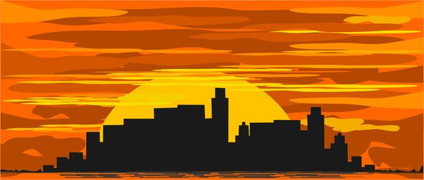 Stadt bei Sonnenuntergang - Vektor, Bild