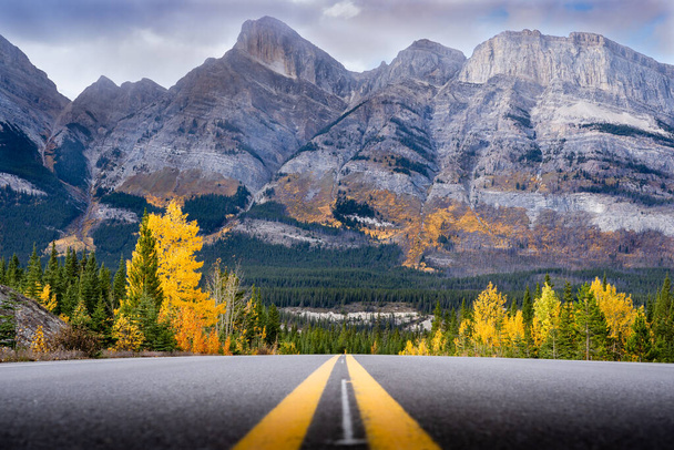 Highway 93 entlang des Icefields Parkway im Herbst in den kanadischen Rocky Mountains. - Foto, Bild