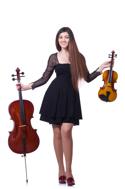 女性、白で隔離されるバイオリンの演奏 - 写真・画像