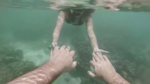 Pár kéz a kézben tartsa víz alatti - Felvétel, videó