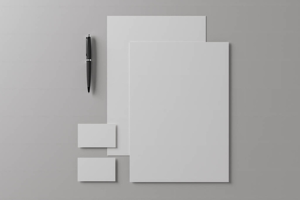 3d illustratie. Witte briefpapier maquette. Model voor branding ontwerp. Bedrijfsconcept. - Foto, afbeelding