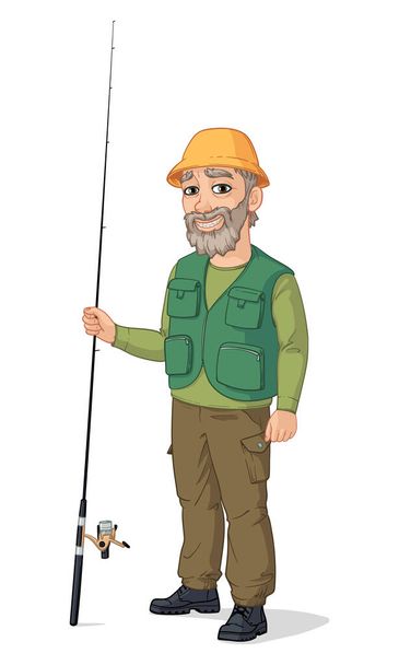Fisherman in cartoon style, isolated on white background. Vector illustration of a fisherman. - Vektör, Görsel