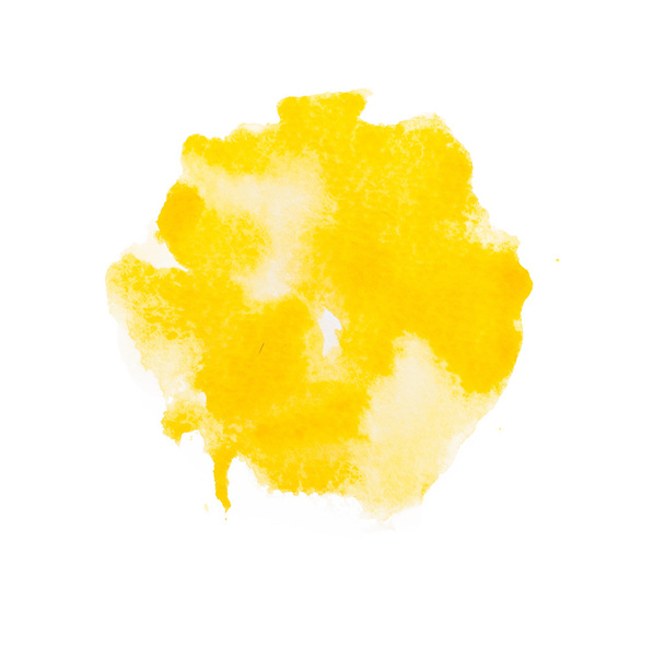 abstrakte Aquarell-Aquarell handgezeichnet gelbe Kunstfarbe Spritzer Fleck auf weißem Hintergrund - Foto, Bild