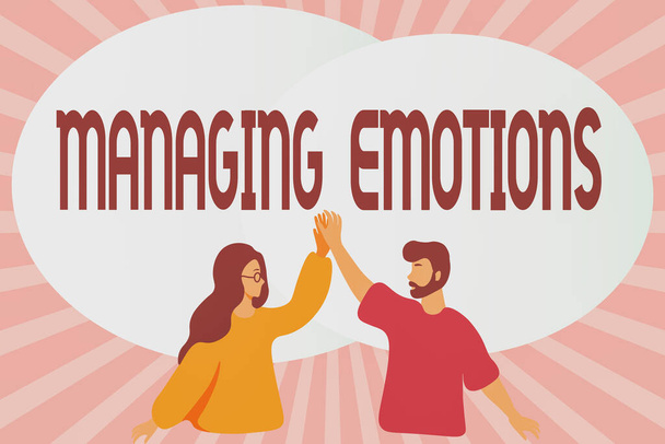 Writing displaying text Managing Emotions. Word Written on ability be open to feelings and modulate them in oneself Happy Colleagues Illustration Giving High Fives To Each Other. - Photo, Image
