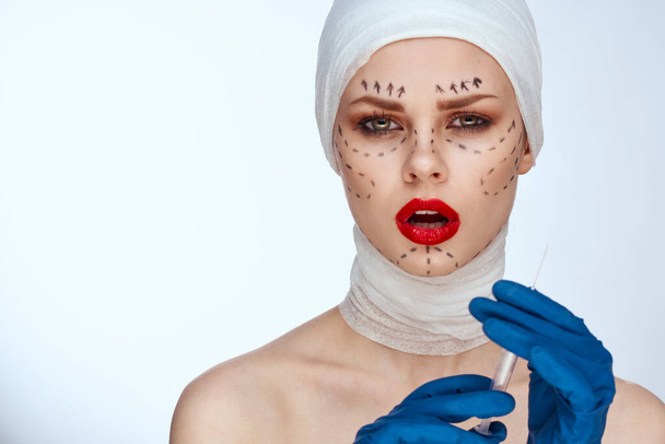 female patient rejuvenation facial injection cosmetic procedures close-up - Foto, imagen