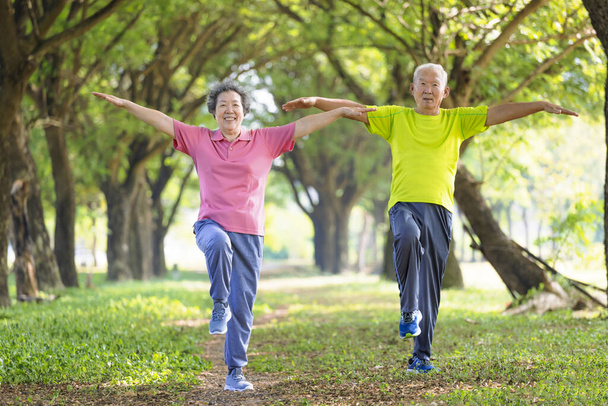 Happy senior couple exercising in the park - Photo, Image