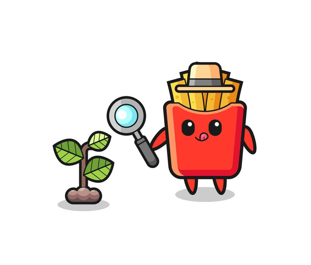 cute french fries herbalist researching a plants , cute design - Vector, Image