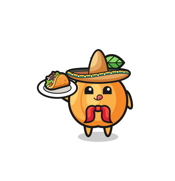aprikoosi Meksikolainen kokki maskotti tilalla taco, söpö muotoilu - Vektori, kuva