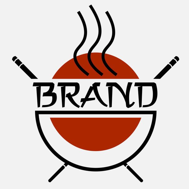 logo lettrage minimal de cuisine asiatique wok avec lettrage et baguettes - Vecteur, image