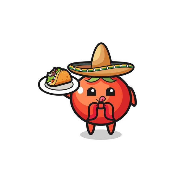 paradicsom Mexikói séf kabala kezében egy taco, aranyos design - Vektor, kép