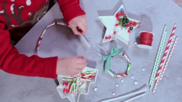 4K KID MADE WREATH from PAPER STRAWS. Step 1 - Footage, Video