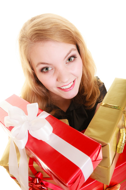 holidays love happiness concept - girl with gift boxes - Foto, Imagem