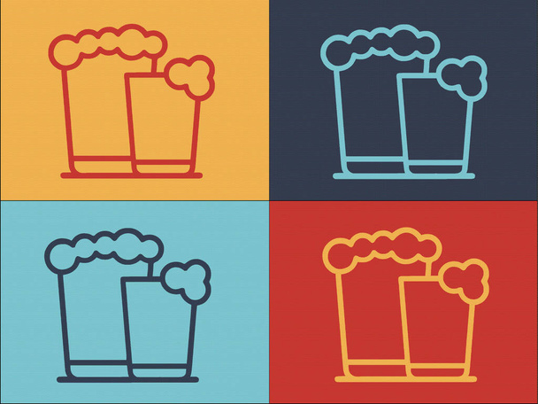 Modelo de logotipo de copos de cerveja, Ícone liso simples de cerveja, vidro, álcool - Vetor, Imagem