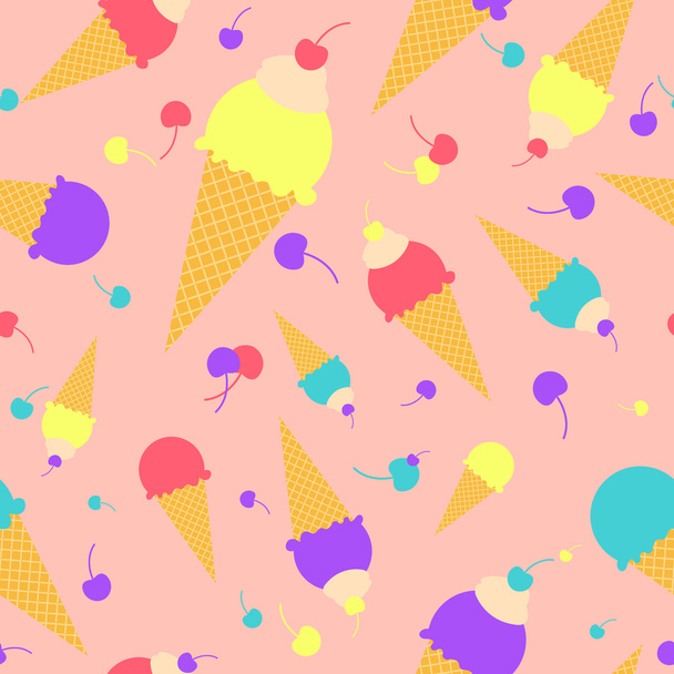 Vector coloré bande dessinée gaufre crème glacée avec des cerises motif sans couture
 - Vecteur, image