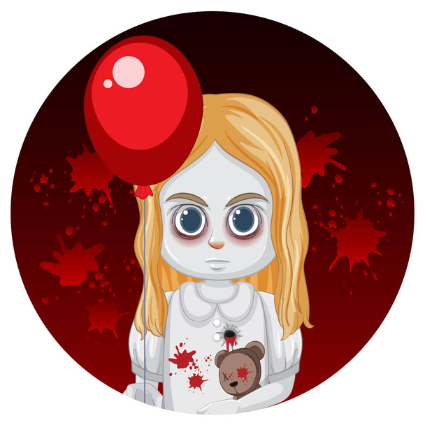Ghost κορίτσι κρατώντας κόκκινο μπαλόνι εικονογράφηση - Διάνυσμα, εικόνα