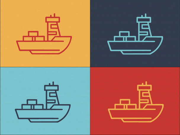 Barca con il modello di logo del carico, icona piatta semplice del contenitore, carico, trasporto - Vettoriali, immagini