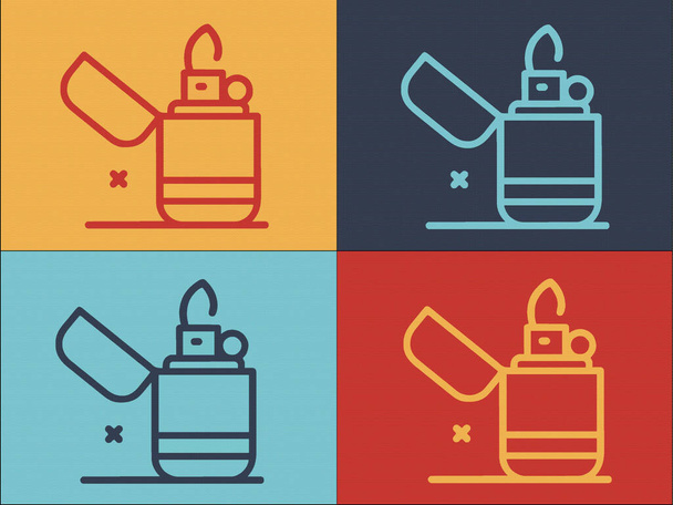 Lagerfeuerzeug Logo-Vorlage, einfache flache Ikone des Feuerzeugs, Reise, Set - Vektor, Bild