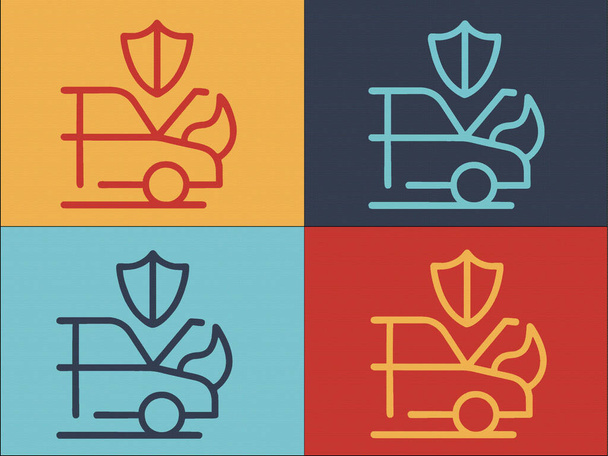 Αυτοκίνητο στο πρότυπο λογότυπο αντιστάθμισης πυρκαγιάς, απλό επίπεδο εικονίδιο του αυτοκινήτου, φωτιά, ατύχημα - Διάνυσμα, εικόνα