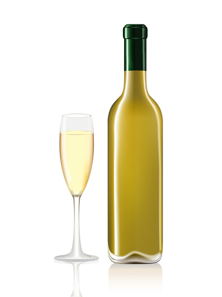 şarap şişe ve bardak beyaz şarap - Vektör, Görsel