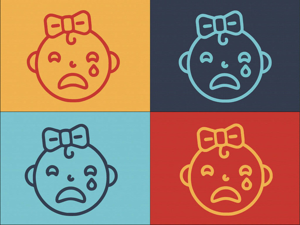 Modèle de logo de bébé fille pleurer, icône plate simple de mignon, enfant, fille - Vecteur, image