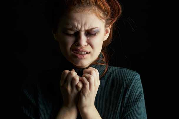 crying woman with black eye problems abuse - Photo, image