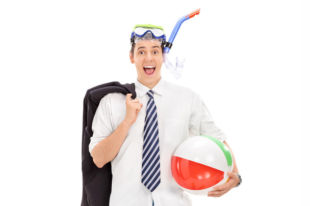 Businessman with diving mask and ball - Photo, image