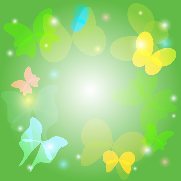 green background with transparent butterflies - vector - Vector, Image