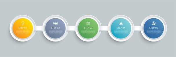 Infographics circle timeline with 5 data template. Vector illustration abstract background. Can be used for workflow layout, business step, banner, web design. - Vector, afbeelding