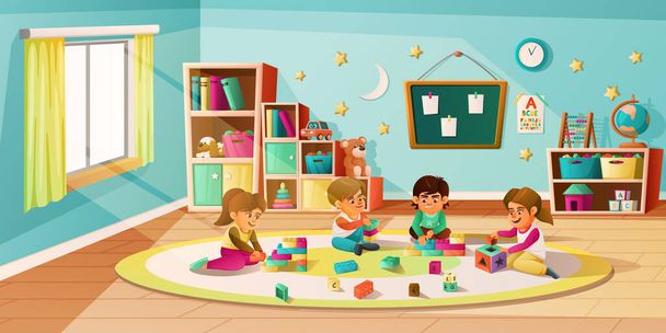 Kindergarten Cartoon Background - Vector, Image
