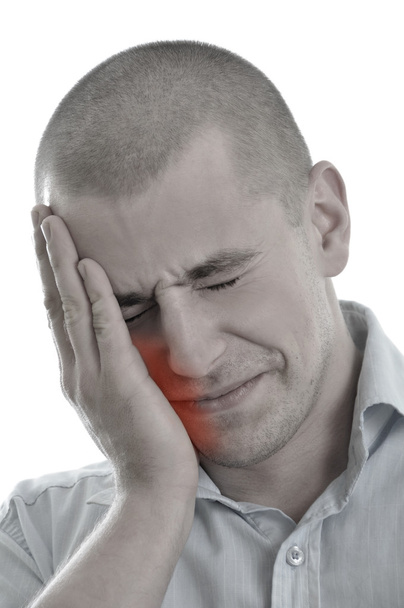 mannen houden van hoofd van de tand pijn geïsoleerd - Foto, afbeelding