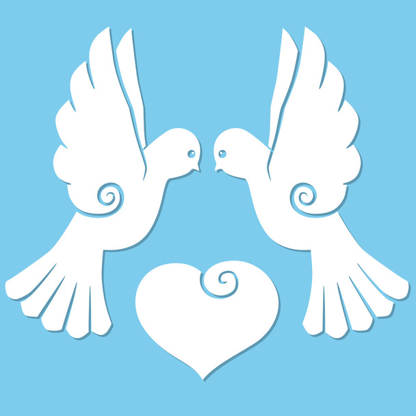 Two white paper birds doves with heart. International Day of Peace. Peace symbol. Vector illustration. - Vector, Image
