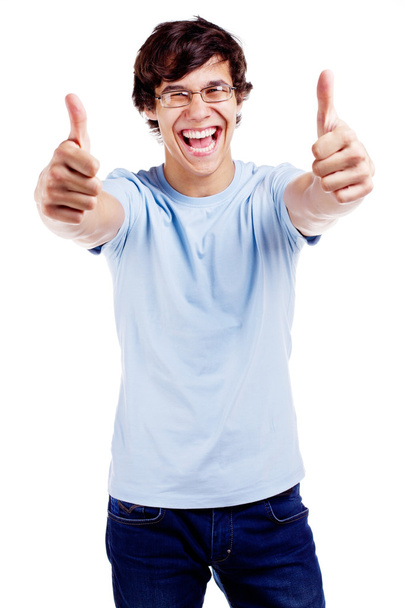 Cheerful guy showing thumbs up - Фото, зображення